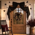 thumbnail image 5 of 16'' Light Up Gauze Ghost Wreath Warm LED Halloween Front Door Hanging Ornament Neutral Cottagecore Farmhouse Porch Wall Decor, Glowing White Ghost Ribbon Wreath for Party Wall Porch Decoration, 5 of 10