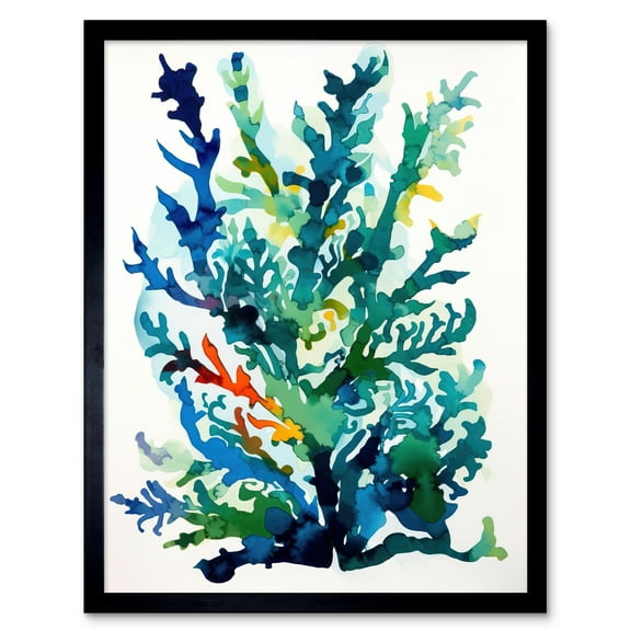 Seaweed Plant Abstract Folk Art Art Print Framed Poster Wall Decor 12x16 inch