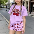 thumbnail image 2 of Kilaqueen Girls 2 Piece Outfits Summer Short Sleeve Bow Cherry Print Tops and Leopard Shorts Sets Tracksuits Sports Suits, 2 of 6