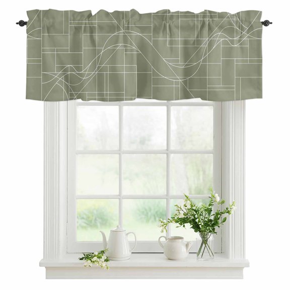 Sage Green Lines Valances for Windows, Rod Pocket Kitchen Valance Curtains - Soft & Washable Small Window Treatment for Living Room, Bathroom, Modern Abstract Art 54x18inch, 1 Panel