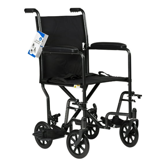 Dynarex DynaRide Transport Wheelchair - 19" x 16" Seat, Fixed Full Arms & Swing Away Footrests, 250 lb. Weight Capacity, Black, 1 Wheelchair