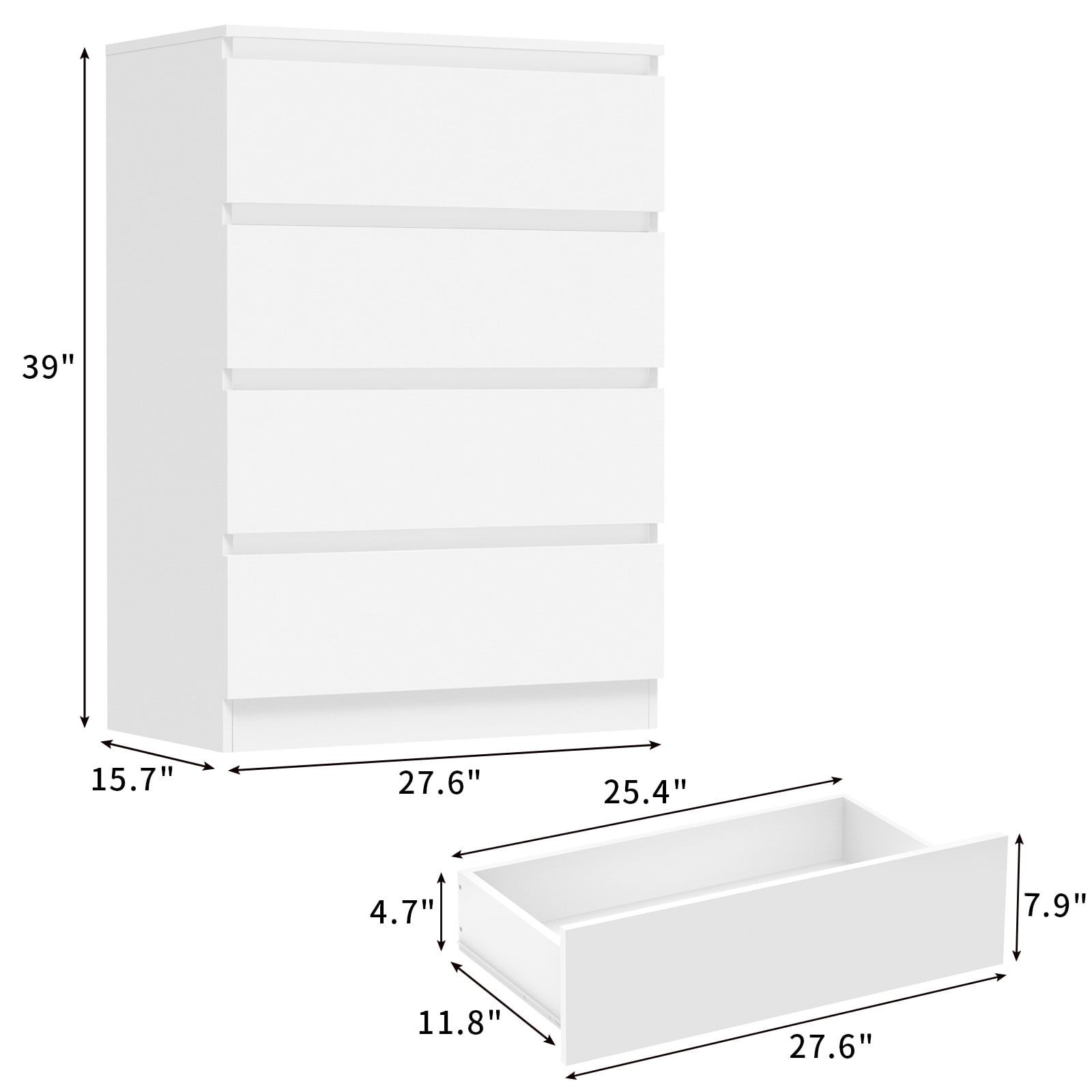 Hommpa White Dresser for Bedroom, 4 Drawers Dresser for Closet, Chests of Drawers for Women, Wooden Modern Storage Cabinet for Living Room, Hallway Entryway, Home, Office 27.5"L X 15.7"W X 39"H