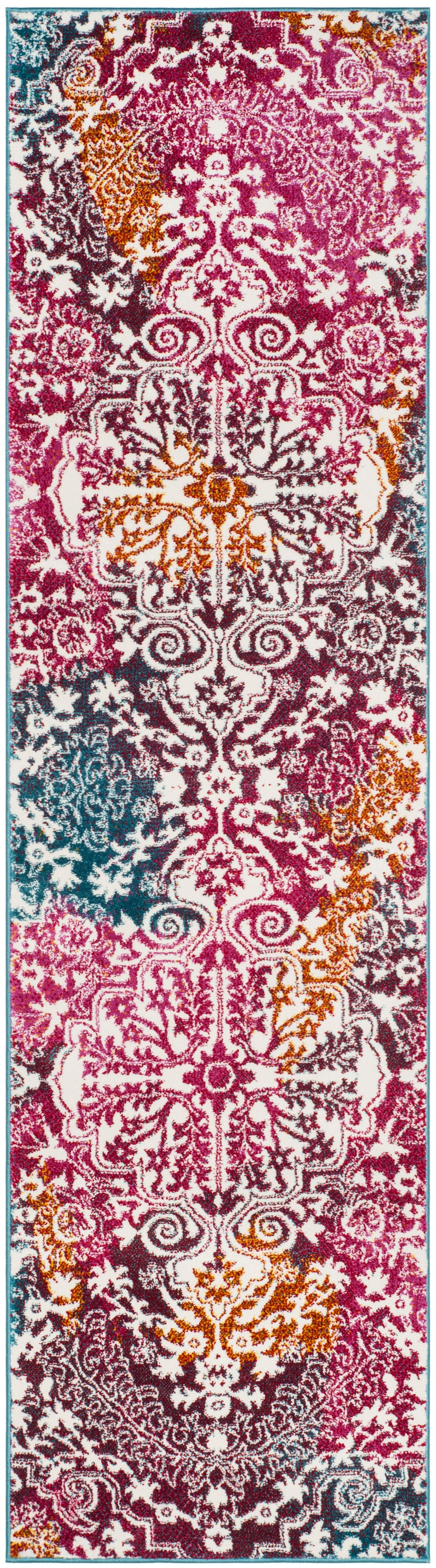 SAFAVIEH Watercolor Daven Abstract Colorful Runner Rug, Ivory/Fuchsia, 2'3" x 8'
