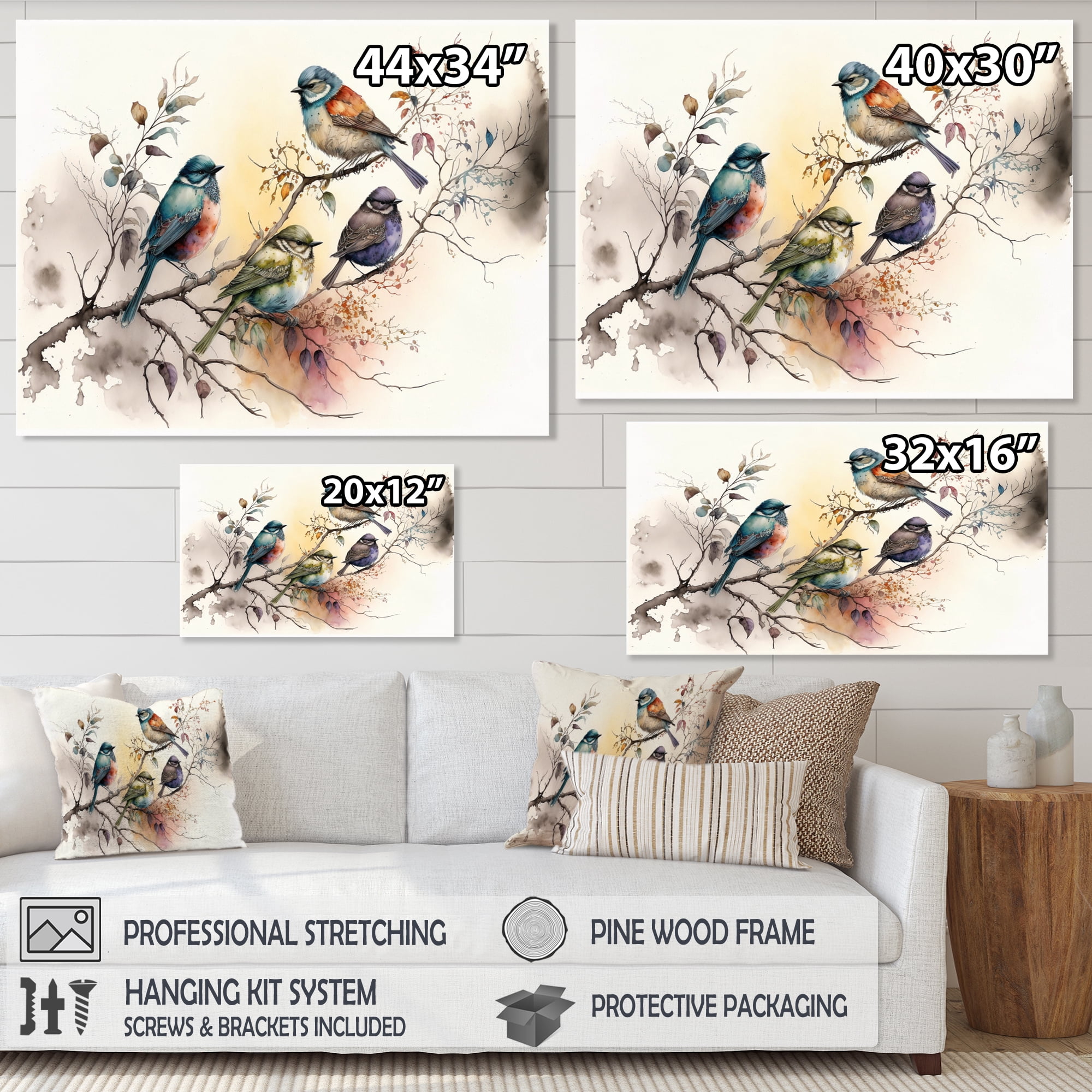 Designart Multicolor Birds On Plum Blossoms Tree XIX Canvas Wall Art