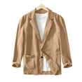 thumbnail image 5 of Evdexr Linen Blazer for Men Big and Tall Button Down Suits Cotton Striped Beach Dress Shirts Summer Long Sleeve Loose Fit Stretch Jackets Camel S, 5 of 7
