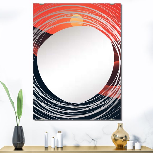 Designart "Sunrise Splendor Black and Red Desert Vista VI" Desert Oversized Wall Mirror - Global Landscapes Living Room Wall Mirror - Multiple Color Options