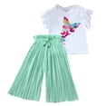 thumbnail image 5 of HCYSFG Girls Butterfly Graphic Outfit Sets 2 Piece V Neck Short Flutter Sleeve Clothing Sets Cold Shoulder Tee And Pleated Wide Leg Pants Matching Sets, 5 of 5
