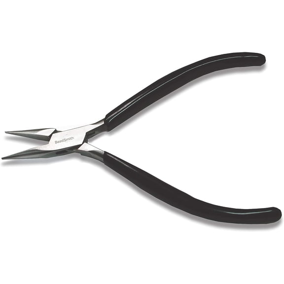 The Beadsmith Suuper-Fine Chain Nose Pliers, 4.5 inches (115mm) with Polished Steel Head, Black PVC Comfort Grip Handle Without a Spring