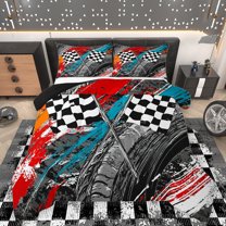 Homewish Watercolor Splash Ink Bedding Comforter Set,Racing Flag Twin Comforter Sets,Sport Car Game Bedding Set For Boy,Microfiber Bedroom Decor Reversible,2pcs