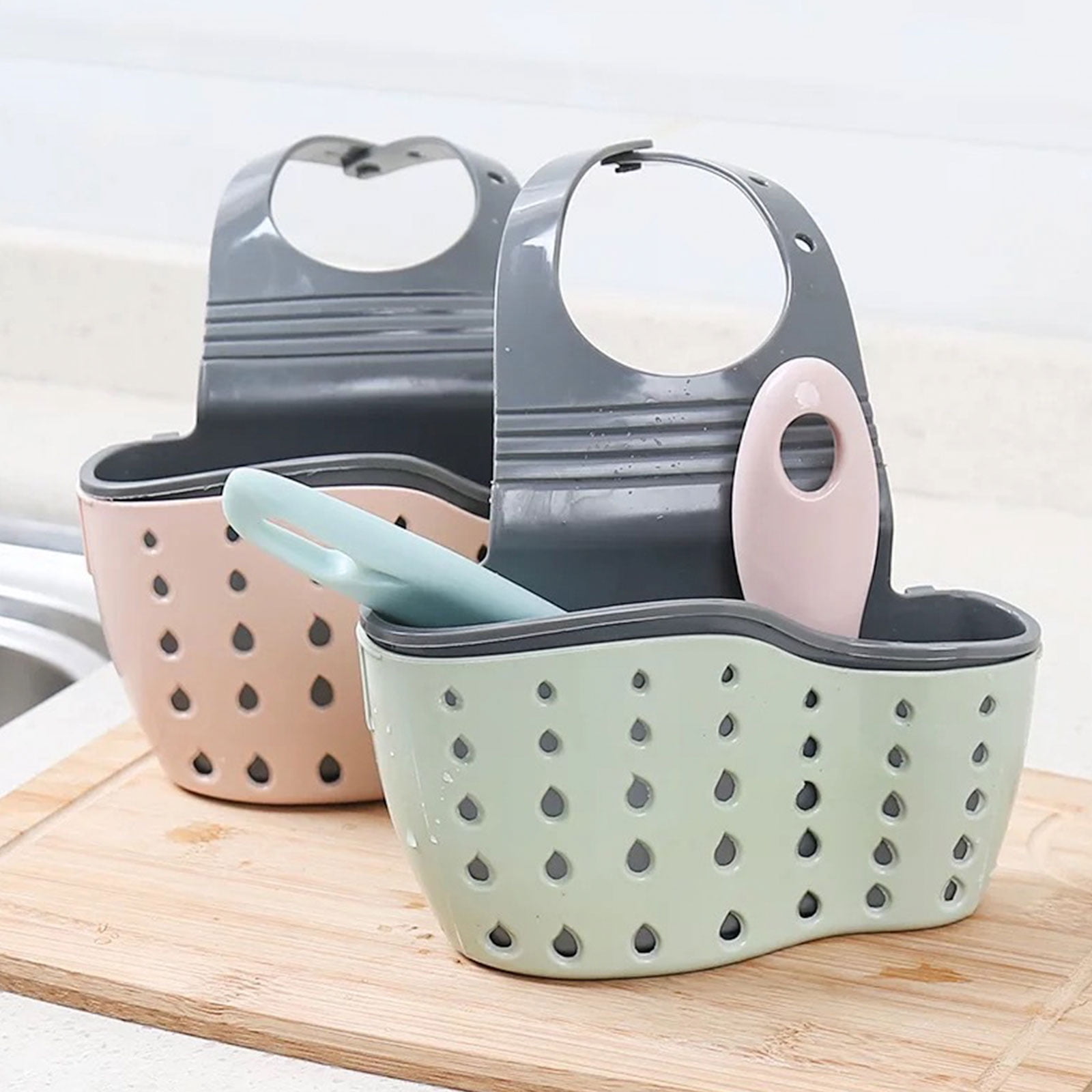 Sponge Holder Hanging Kitchen Sink Caddy Organizer with Adjustable Strap Rubber Sink Caddy Kitchen Brush Soap Dishwashing Liquid Drainer Rack Small Holder for Sponges Soaps Scrubbers Walmart