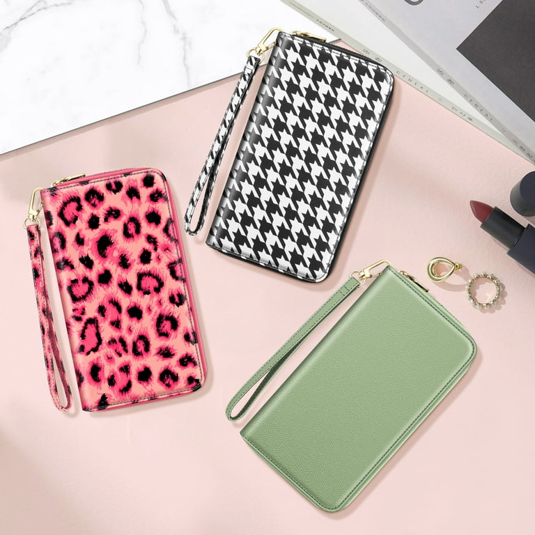 Fintie Credit Card Holder 30 Slots Leather Wallet Large Capacity RFID Wallet Zip Wallet Phone Holder Clutch Travel Purse with Wristlet Strap Hold