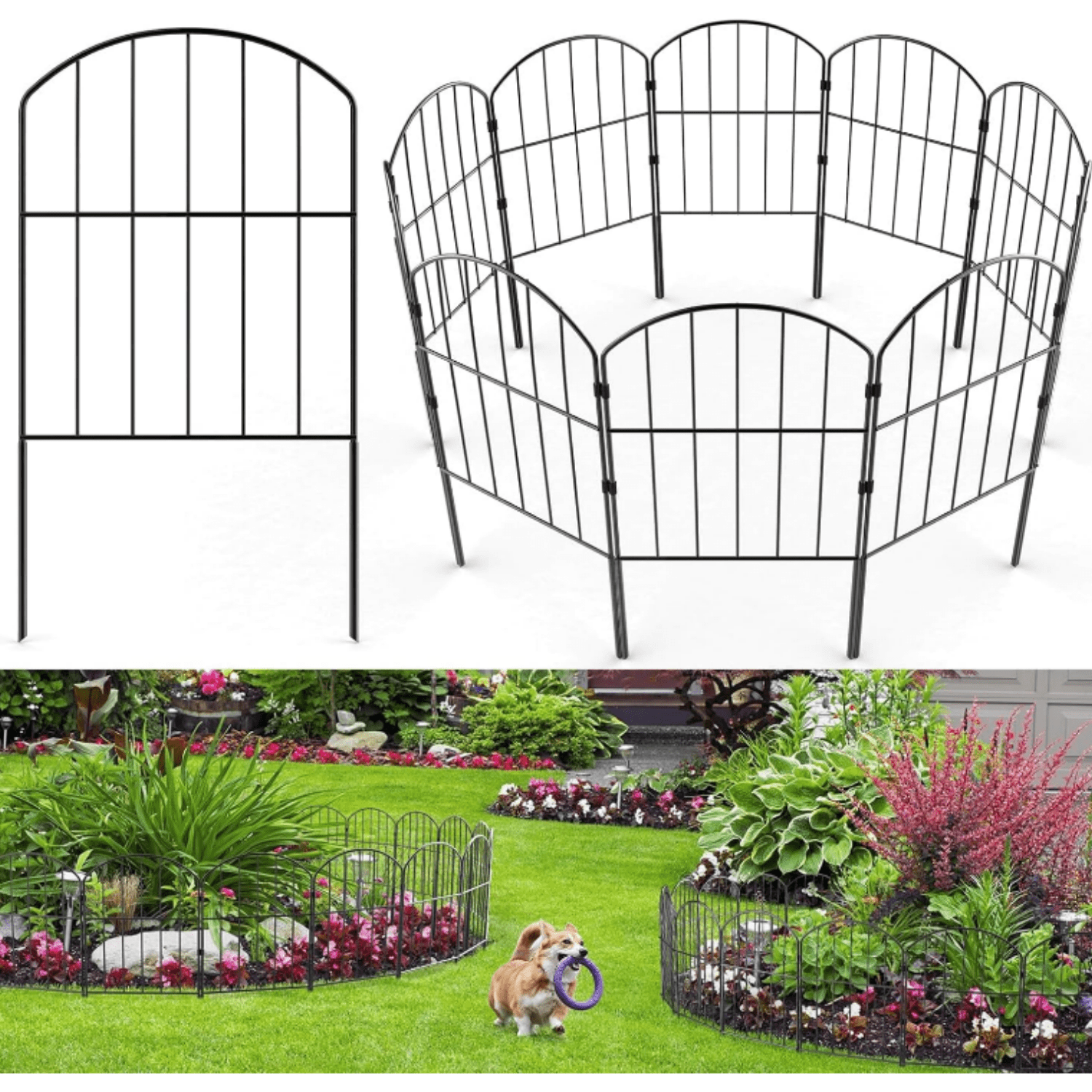 Decorative Garden Fence 25 Panels, Total 26ft (L) x 24in (H) Metal Wire Fencing Border Animal Barrier, Flower Edging for Landscape Patio Yard Outdoor Decor, Arched