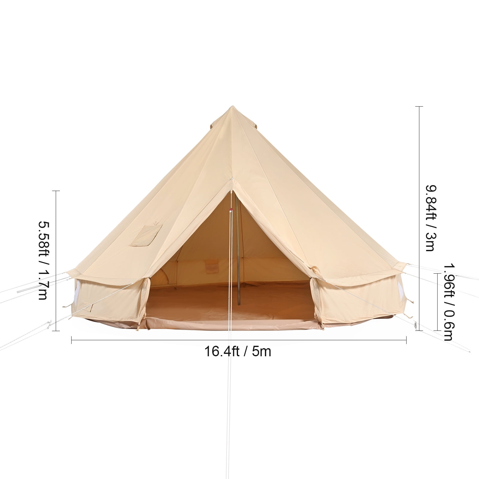 KFFKFF All-Weather Canvas Dome Tent, 5m/16.4ft Yurt Style Shelter, Camping Tent with Chimney Hole, Accommodates Maximum 8 Individuals, Ideal for Family Outdoors, Hunting, and Gatherings