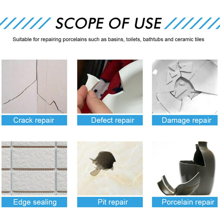 2 Type A+B Ceramic Repair Paste Tub Tile Shower Wall Fiberglass Porcelain  Repair Kit For Crack Chip Bathroom Tub Floor