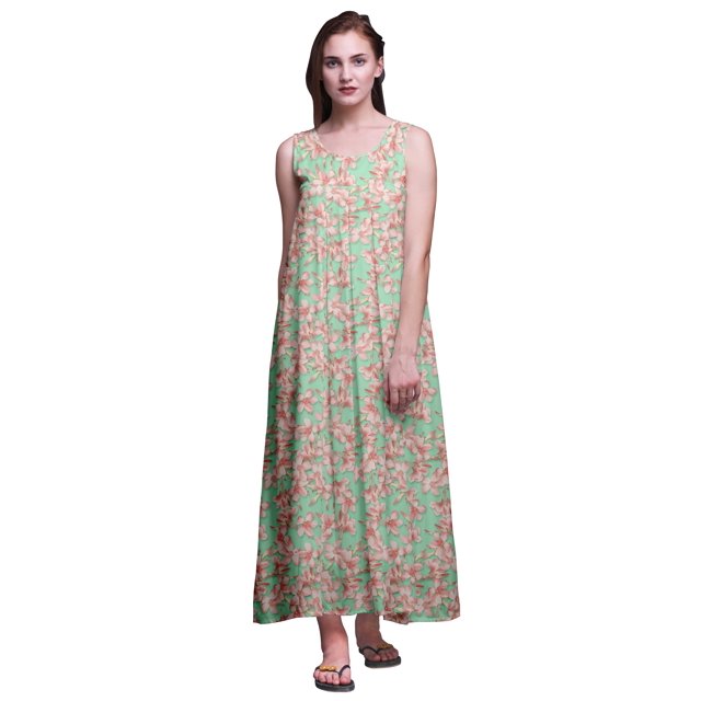 Bimba Robe de Nuit en Rayonne pour Femmes Maxi Imprimée Tenue de Sommeil Robe de Nuit-TP