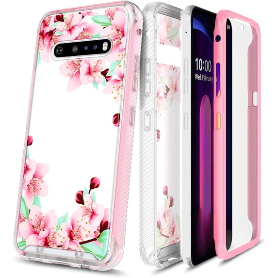 For LG V60 ThinQ Case, with Built-in Screen Protector, Nagebee Full-Body Protective Rugged Bumper Cover, Shockproof Durable Case (Blossom)