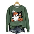 thumbnail image 4 of CILENON Halloween Sweaters for Women Cute Ghost Graphic Pullover Tops Long Sleeve Round Neck Hoodless Sweatshirt (Green,L), 4 of 4