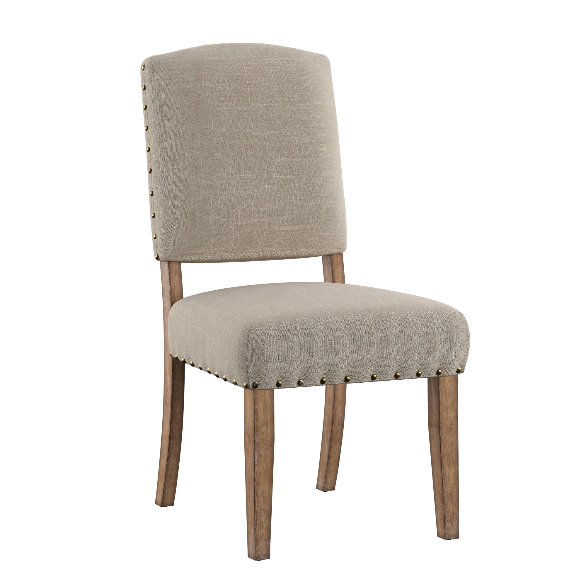 Weston Home Nailhead Upholstered and Wood Dining Chair, Set of 2, Beige Linen