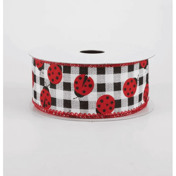 1.5" Printed Gingham Ladybugs Ribbon (10 Yards)