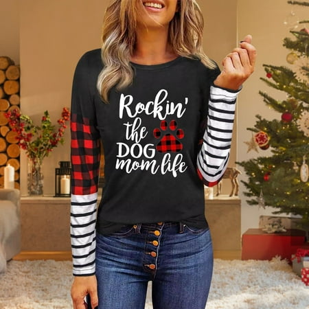 

jsaierl Oversized Sweatshirt for Women Crewneck Long Sleeve Funny Graphic Christmas Going Out Tops for Women Xmas Gifts Stripe Blouse Pullover for Party