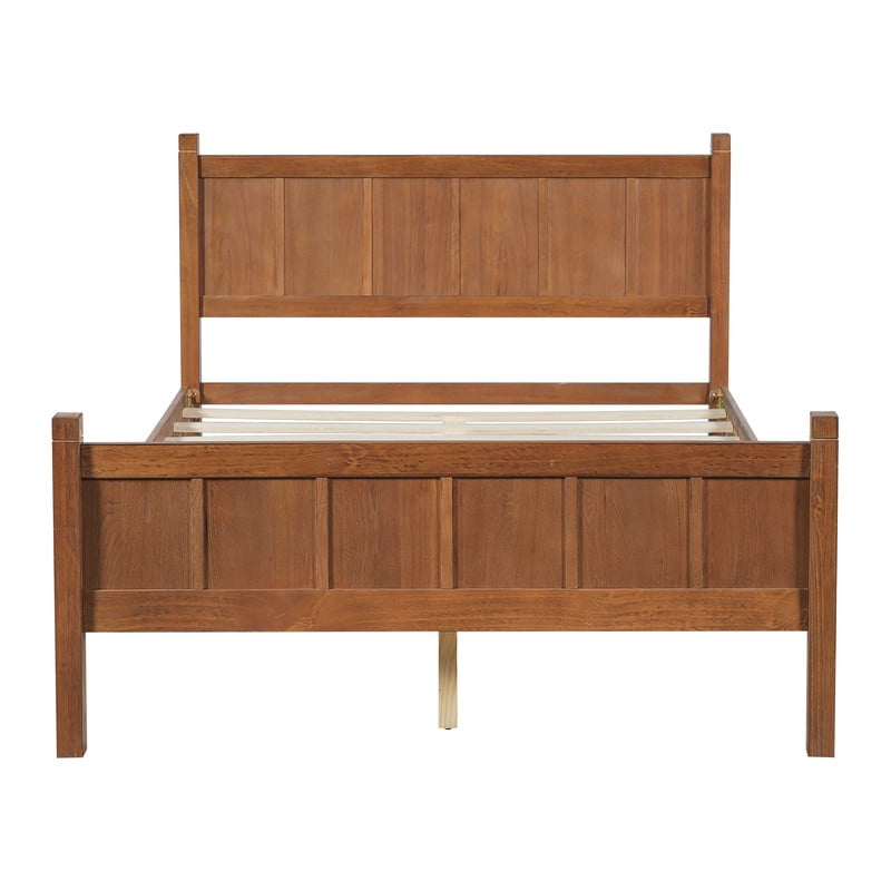 Full Size Farmhouse Platform Bed with Flat Panel Designed Headboard & Footboard, Minimalist Wood Bed Frame with Under-Bed Storage