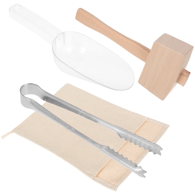 1 Set Ice Bag Wooden Ice Mallet Ice Scoop Clip Bar Pub Tools Kitchen Accessories