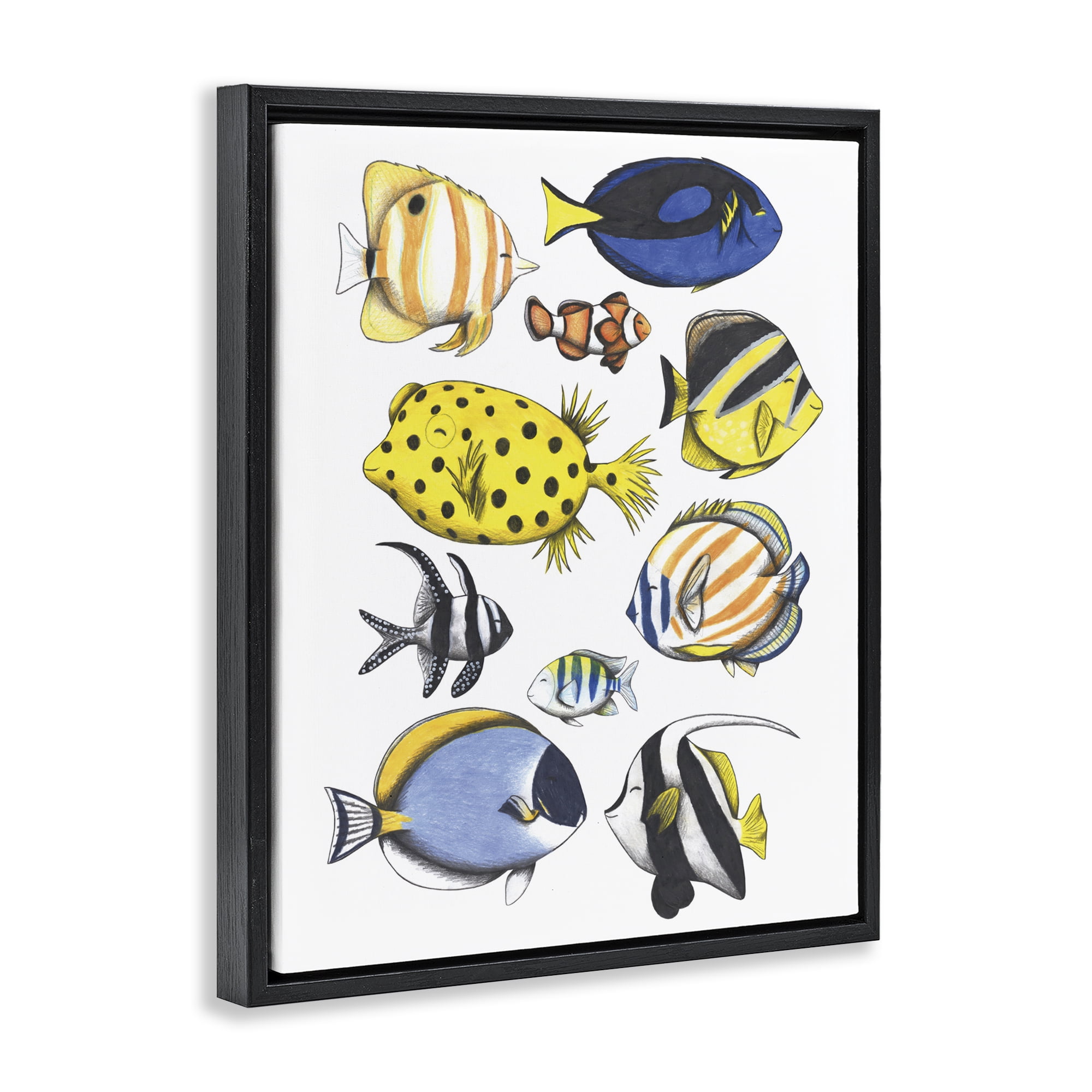 Stupell Industries Aquatic Fishes Collection Black Framed Floater Canvas Wall Art, design by Cecilia Battaini