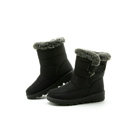 

Difumos Women Snow Boots Low Calf Comfort Shoes Cotton Lining Winter Boot Outdoor Lightweight Short Bootie Non-slip Magnetic Shoe Black 6