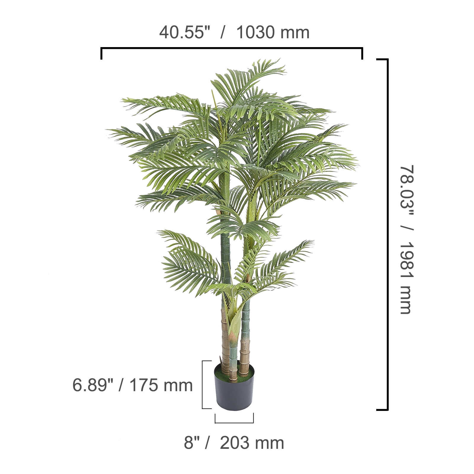 VEVOR 6.5 ft Artificial Gold Cane Palm Tree Green Faux Lifelike Fake Plant Decor
