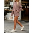 thumbnail image 4 of Women's Striped Long Sleeve Top and Shorts Set Casual Two-Piece Loungewear Outfit, 4 of 5