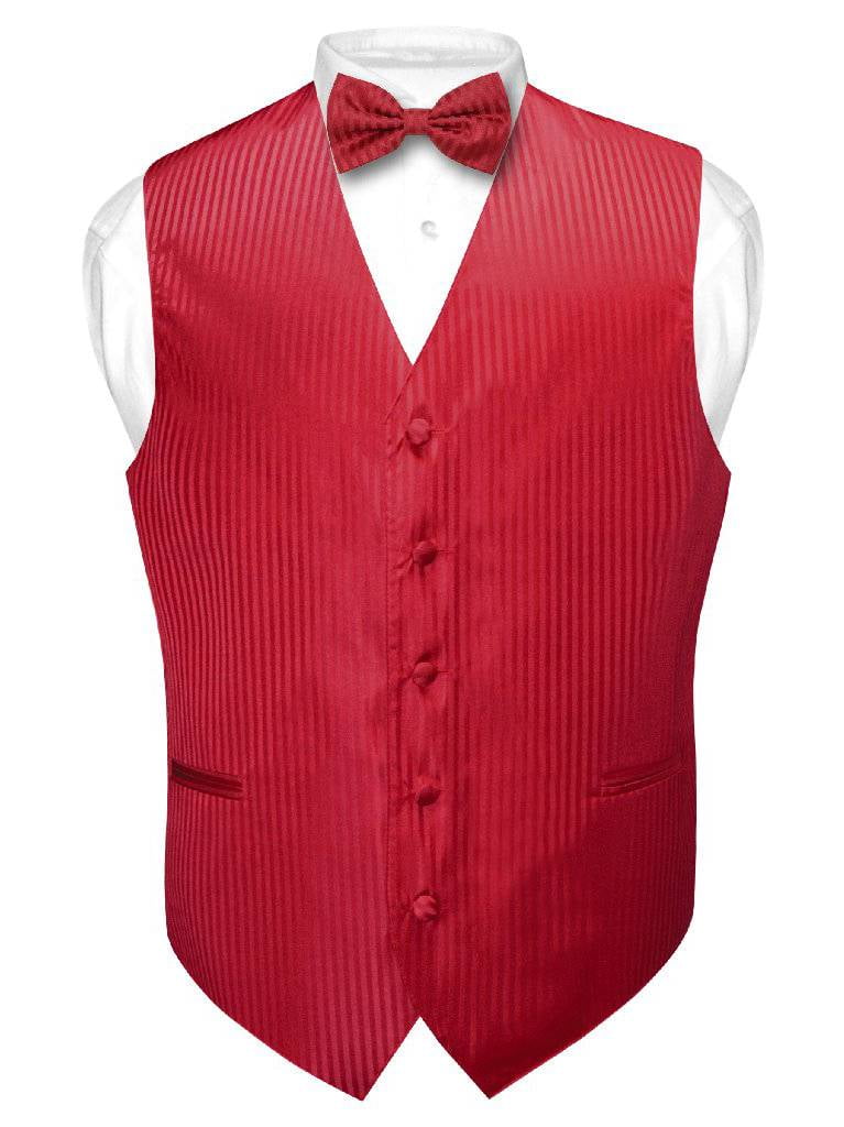 New Men's Stripes Design Pre-Tied Bowtie or w/ Hanky Set Apple Red Black White 