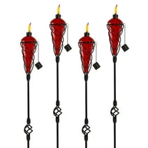 Westcharm 4 Pack 60-inch Glass Garden Torch Light with Swirling Metal Ground Pole - Red