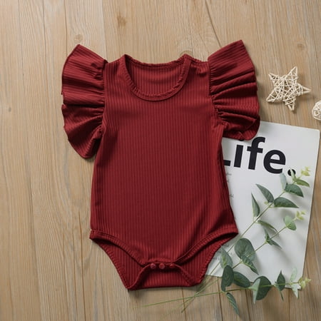 

THE WILD Toddler Boys Girls Solid Ruffle Romper Bodysuit Clothes Outfits