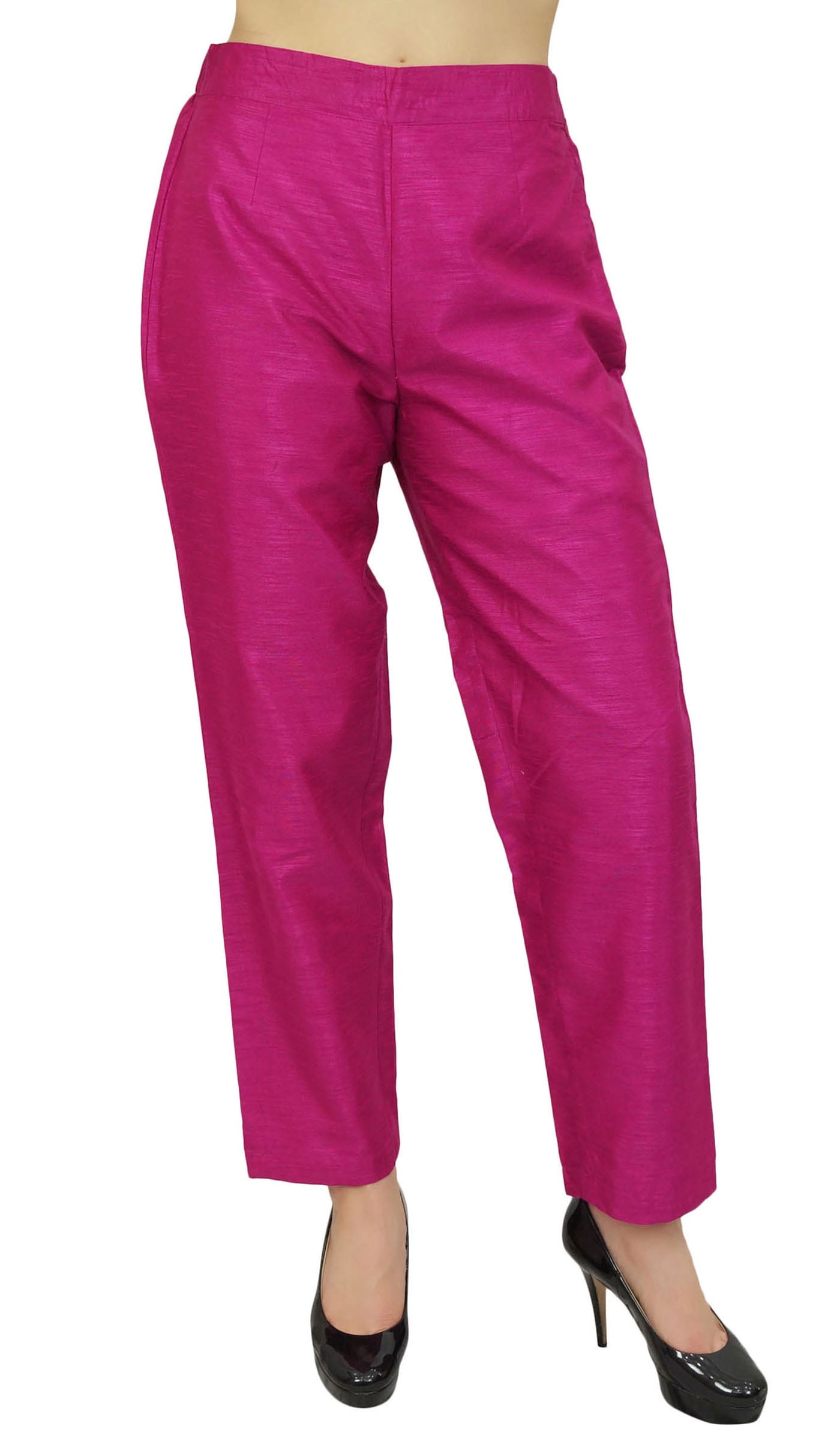 Phagun Women's Magenta Dupion Pants High Waist Narrow Bottom Trousers-X-Large, Size: XL, Pink