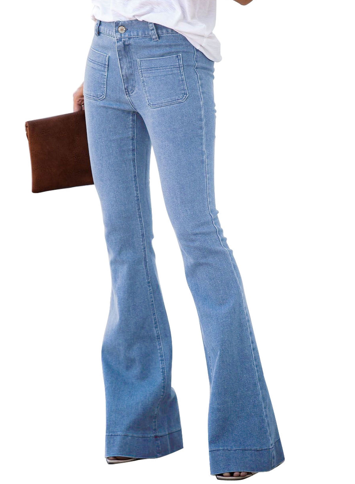 HOTAPEI Womens Flare Jeans Mid Rise Jeans Skinny Bell Bottom Jeans