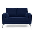 thumbnail image 4 of Loveseat Corduroy Upholstered Sofa with Square Arms and Tight Back, Modern 2 Seat Couch with Two Small Pillows and Metal Legs for Living Room Apartment Office, Navy, 4 of 8