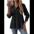 thumbnail image 1 of Blusa Peplum con Botones y Cuello de Larga para Mujer, Holgada y Texturizada. Negro XL, 1 of 8