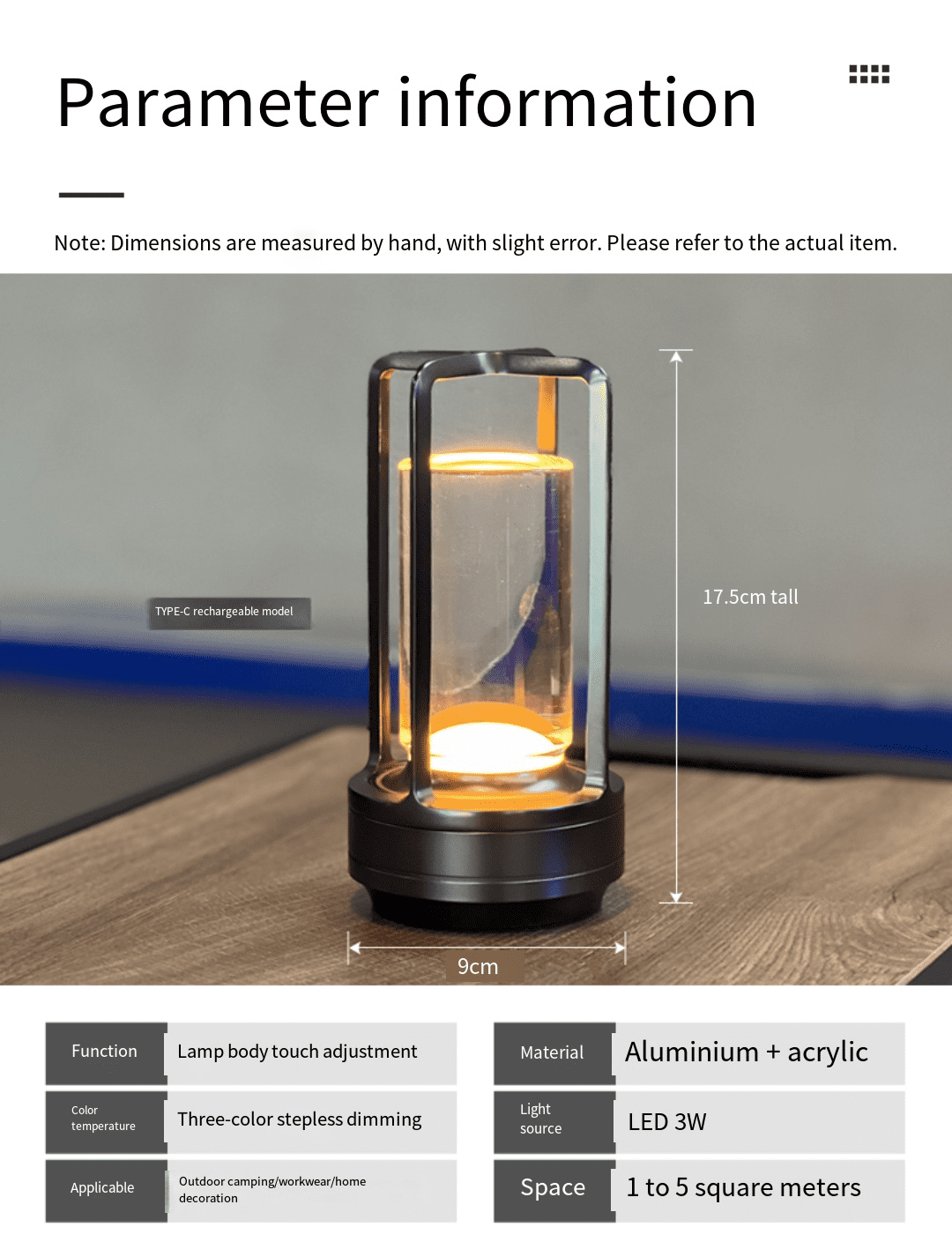 AZEQWV champagne goldPortable Metal Desk Lamp - Rechargeable Cordless 3-Color Dimmable LED Light for Bedroom, Camping, Coffee Shop - Adjustable Brightness, 24H Runtime