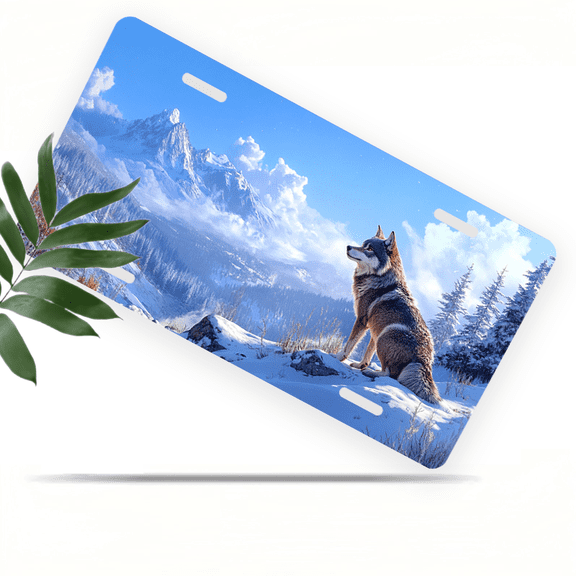 1 Pcs 2D Flat License Plate Covers & Frames, A Wolf on a Snowy For Decorative Front, Waterproof For Decoration Aluminum License Plate Covers & Frames Cover For Men Women, 12" X 6"
