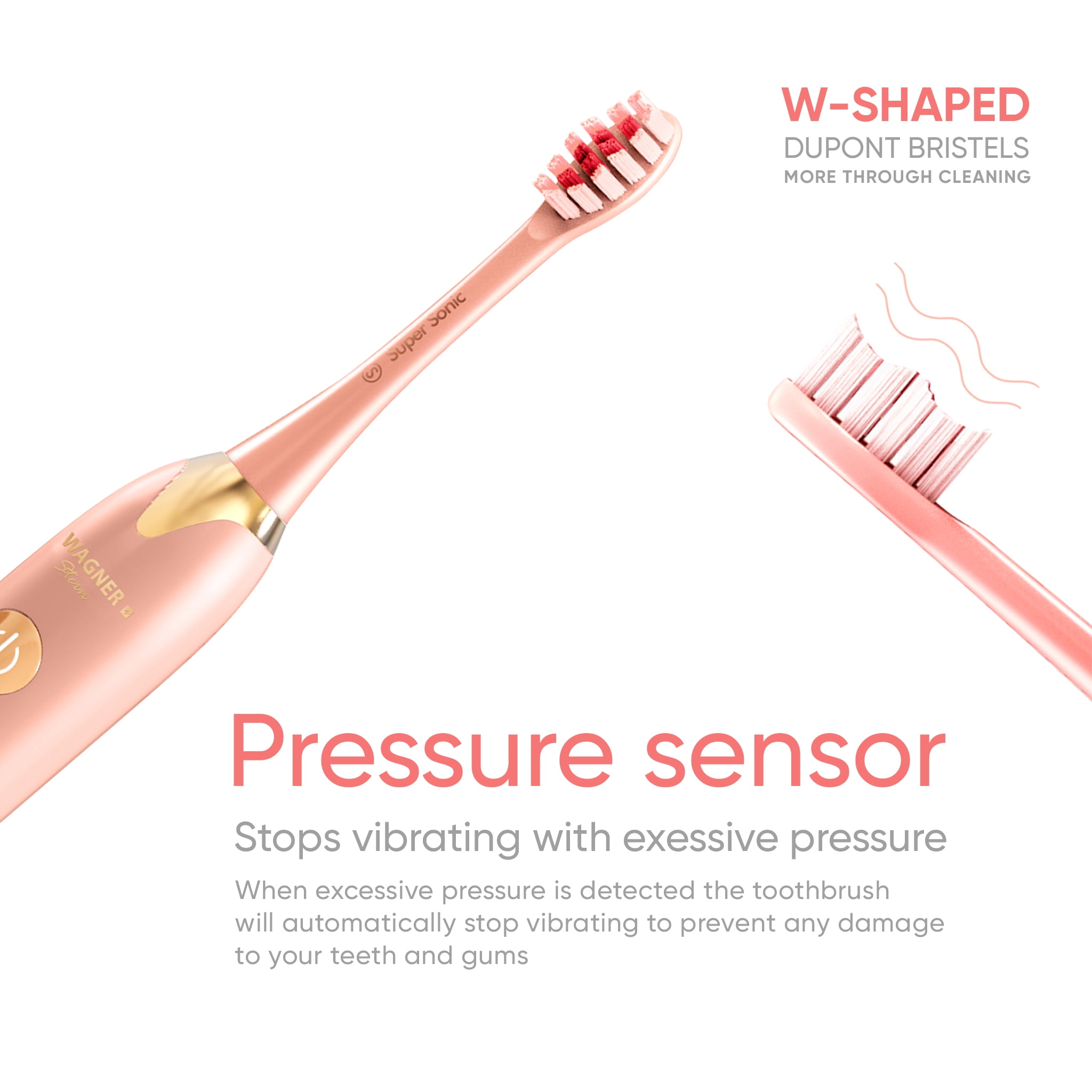 Wagner & Stern. Duette Series. 2 Electric toothbrushes with Pressure Sensor. 5 Brushing Modes and 4 Intensity Levels, 10 Dupont Bristles, 2 Premium Travel Cases. (Pink/Blue)