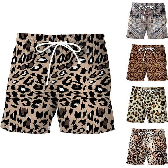 DHFJKG Mens Shorts Lightweight Sports Leopard Print Drawstring Shorts For Men Beach Vacation Clothes Trendy Bottoms