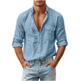 thumbnail image 2 of VBVC Men's Long Sleeve Button Down Shirt with One Button Pocket, Casual Long Sleeve Sleeve Work Tops For Men, Blue , S-2XL, 2 of 9