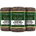 thumbnail image 1 of It's Pure Natural African Black Soap Bars con árbol de té (paquete de 3) Jabón crudo orgánico para tratamiento de acné facial y corporal y removedor de manchas oscuras [Hecho en Ghana], 1 of 5