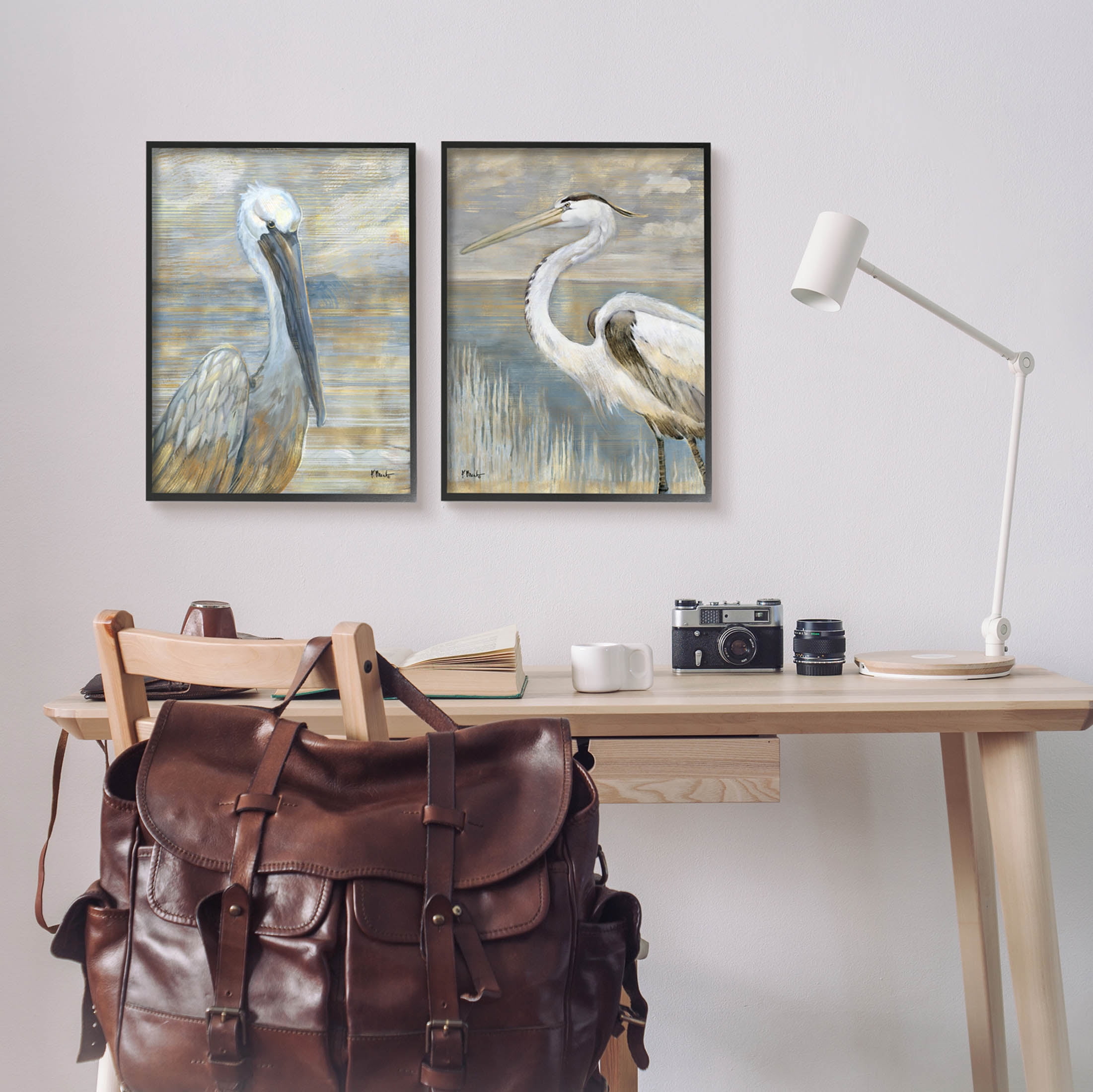 Stupell Industries Sea Birds Abstract Beach Painting Black Framed Art Print Wall Art, Set of 2, Design by Paul Brent