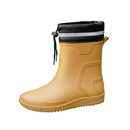 XIMIN Men s Rubber Rain Boots Water Proof Durable Non Slip Mid Calf Boots for Garden Fishing Outdoor with Adjustable Closure Warm Rain Boots