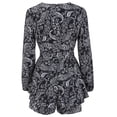 thumbnail image 4 of Gibobby pantalones siameses de pierna ancha Mono corto con dobladillo con volantes y cinturón de manga suelta con cuello en V y estampado floral para mujer(Negro， XL), 4 of 5