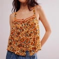 thumbnail image 2 of Boho Floral Button Front Camisole, Orange Sleeveless Spaghetti Strap Tank Top, Lightweight Summer Beach Vacation Blouse, 2 of 9