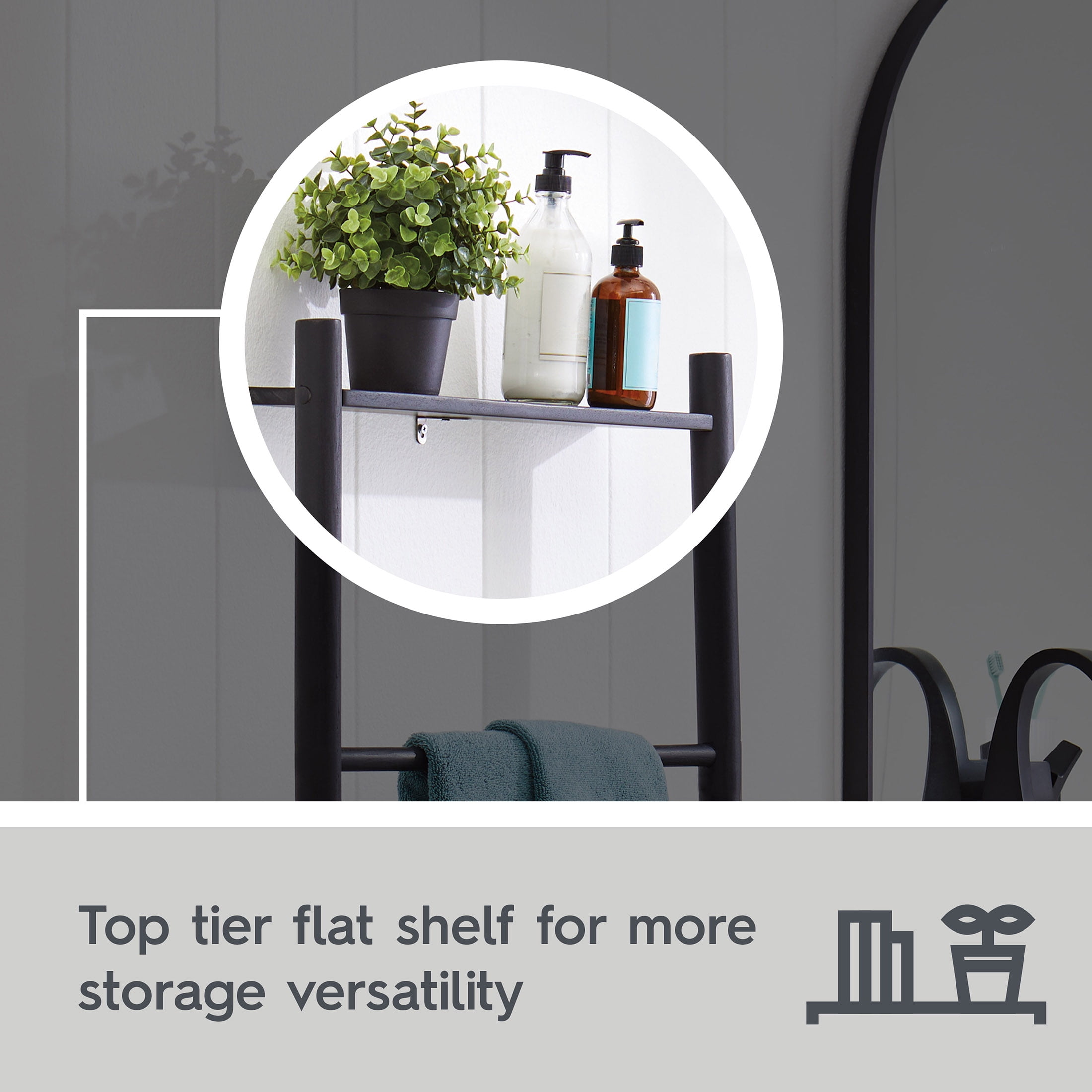 Better Homes & Gardens Springwood Freestanding Acacia Wood Towel Ladder, 4 Tiers, Black