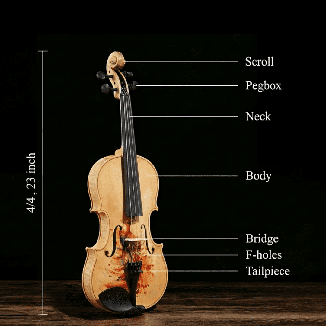 Hassch 4/4 Full Size Violin with Hard Case, Fiddle Set for Beginners with Bow, Rosin, Shoulder Rest and Extra Strings, Wood Color