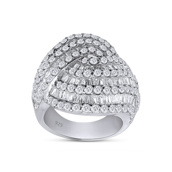 19.04 CT Baguette & Round Cut Simulated White Diamond Twist Engagement Ring In 14K White Gold Over Sterling Silver (Color: White, Clarity: VVS1-VVS2, 19.04 Cttw) -4